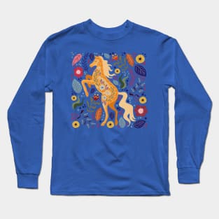 folk horse flower hand drawn Long Sleeve T-Shirt